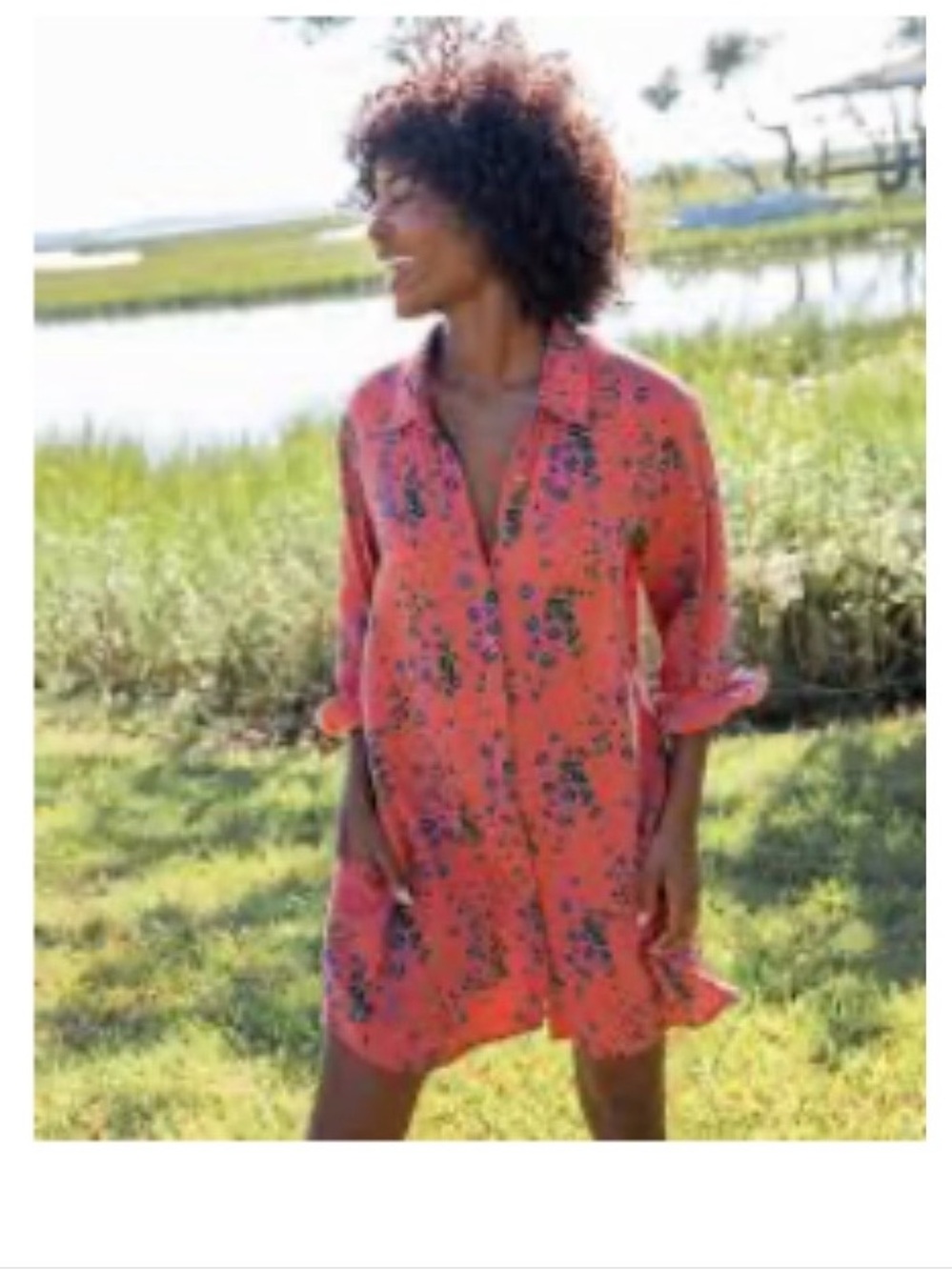 Natural Life Georgia Cotton Gauze Floral Shirt Dress Terracotta Orange Size M